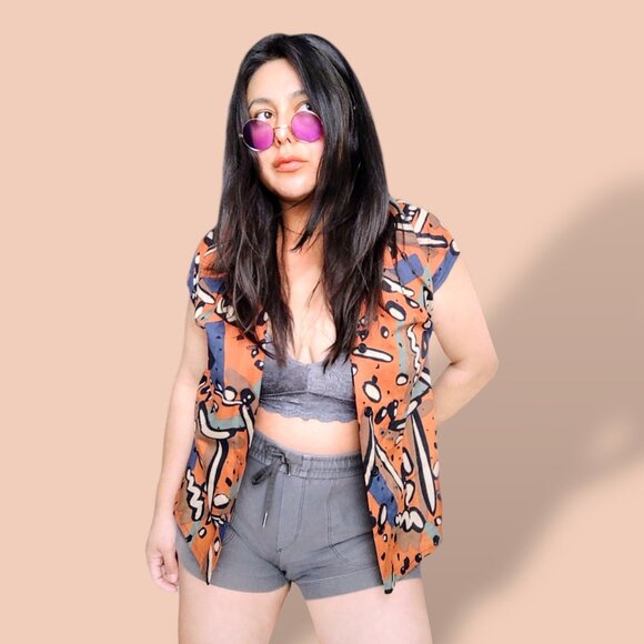 Vintage 90s handmade bespoke OOAK crazy funk print 90's boxy button up tee S/M - Picture 4 of 4